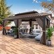 preview thumbnail 82 of 142, Outdoor Hardtop Gazebo Pergola w Galvanized Steel Roof and Aluminum Frame, Prime Curtains and nettings include