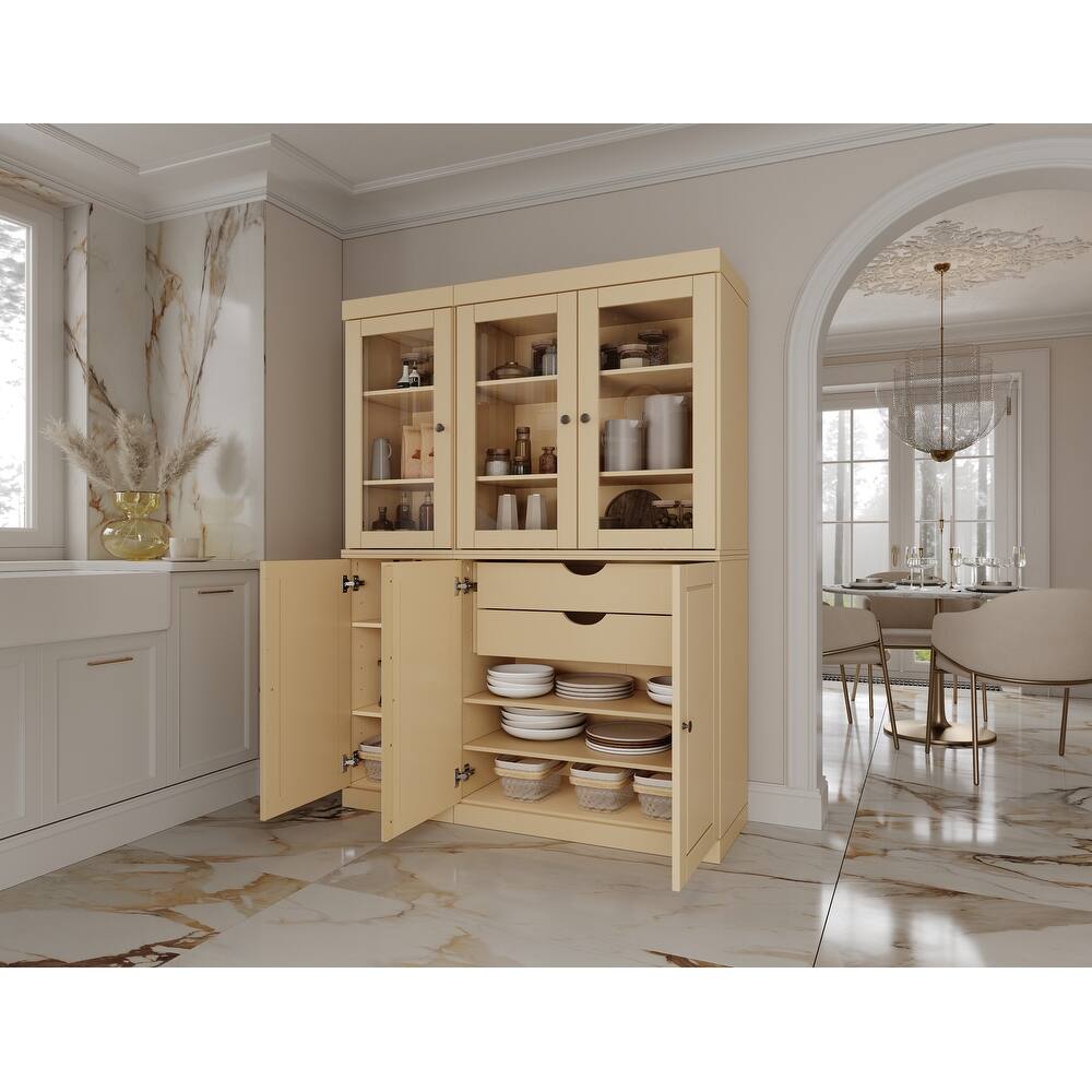 Palace Imports 100% Solid Wood Pantry China Cabinet, Raised Panel & Clear Glass Doors, 2 Drawers, 48.5" Wide, 71.5" Tall