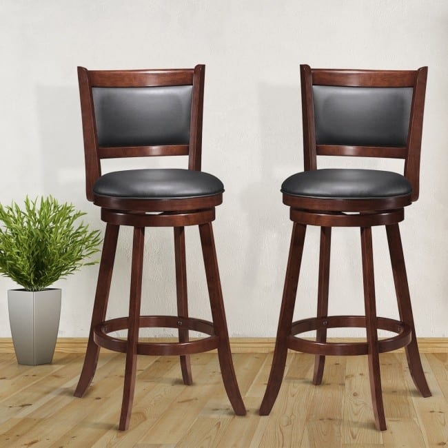 Set of 2 29" Swivel Bar Height Stool Wood Dining Chair Barstool - 17.5" x 19" x 42"(W x D x H) - Brown