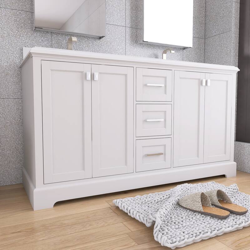 60/72 Inches Plywood Freestanding Bathroom Vanity Set with Drawer and Ceramic Sink