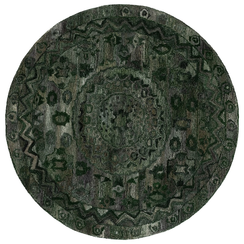 SAFAVIEH Handmade Anatolia Ramzia Traditional Rug - 6' Round - Dark Green/Grey