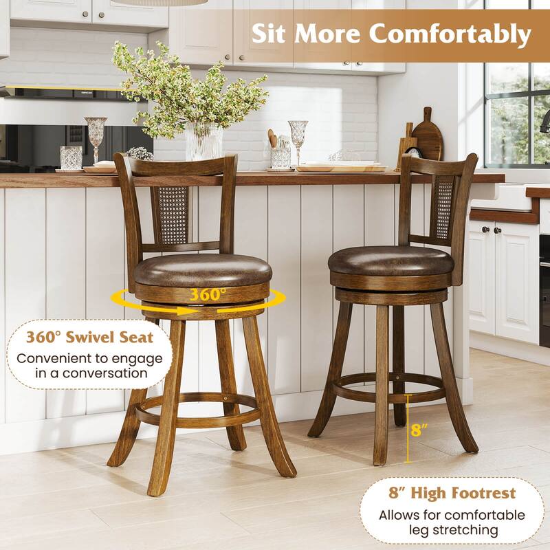 Costway Set of 2/4 Bar Stools 25"/30" Swivel Bar Chairs with PE Rattan - See Details