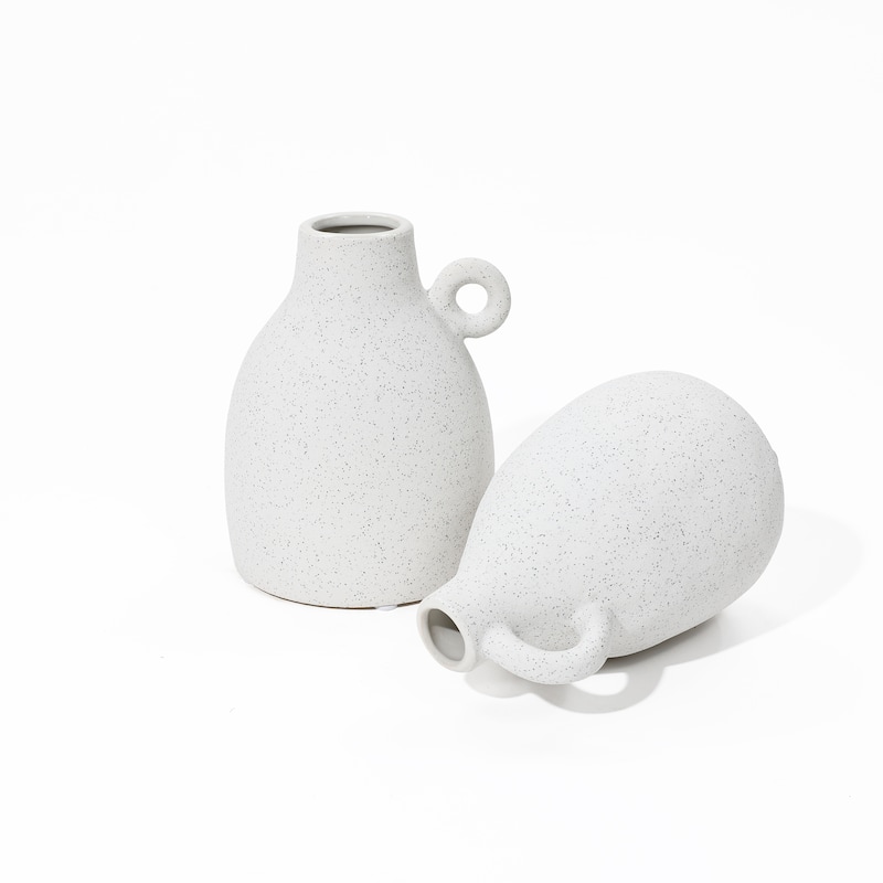 2-Piece White Ceramic Jug Round Vase Set