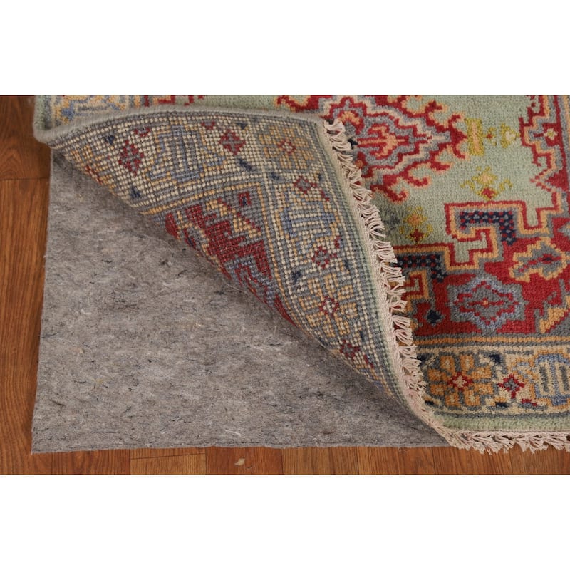 Green Geometric Viss Indian Runner Rug Hand-Knotted Wool Carpet - 2'6"x 7'11"