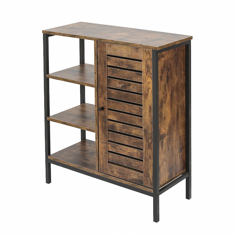 Walnut Finish Manufactured Wood 3-Shelf and 1-Door Storage Cabinet
