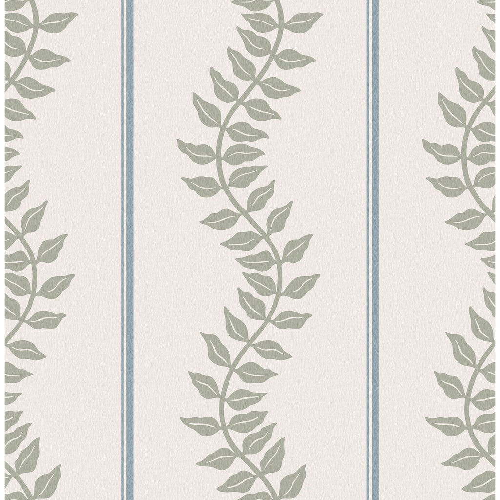 Graham & Brown Laurel Leaf Stripe Sky & Green Wallpaper
