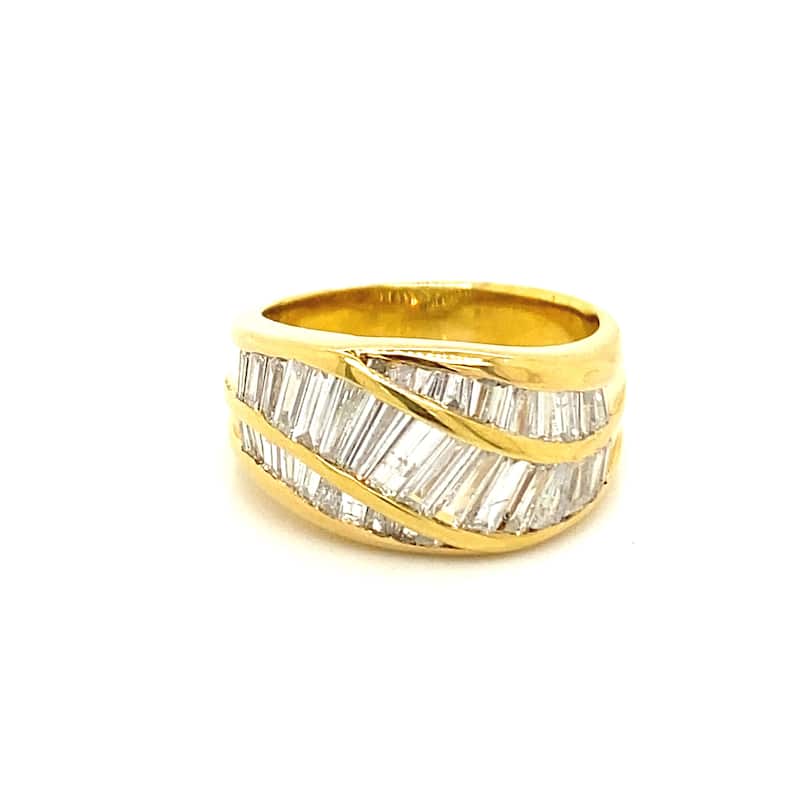 Kabella Taper Baguette Three Row Wave of Diamonds Band Ring