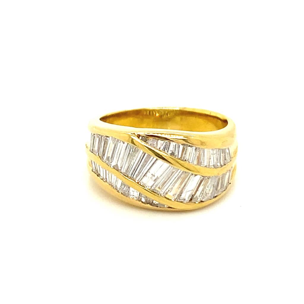 Kabella Taper Baguette Three Row Wave of Diamonds Band Ring