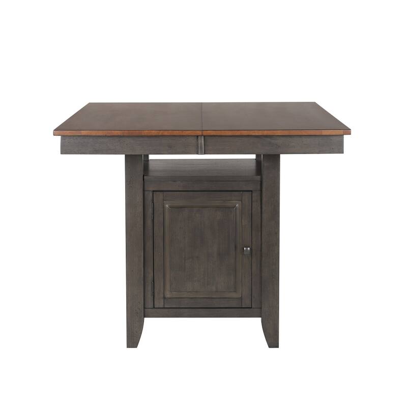 Counter Height Dining Set Extendable Table 5 Stools Storage Cabinet Distressed Brown Wood