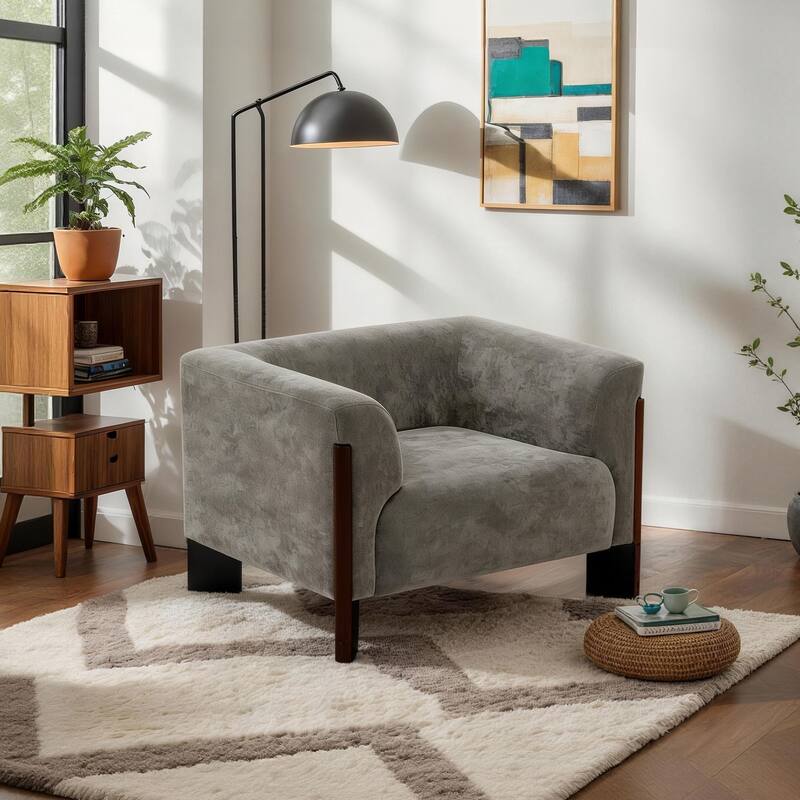 Modern Loveseat Sofa/ Arm Accent Chair for Living Room - Armchair - Grey/ Chenille