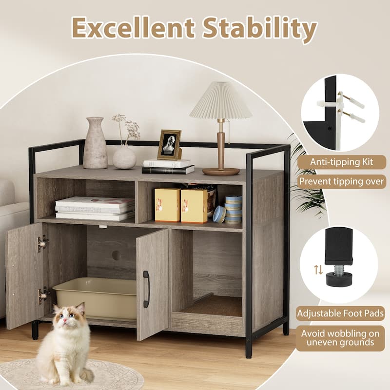 Gymax Cat Litter Box Enclosure w/ Storage Compartments Removable
