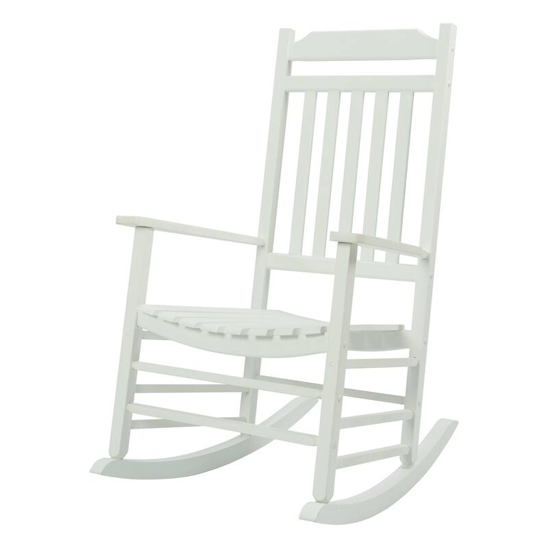 Kozyard High Back Slat Solid Wood Porch Rocking Chair - White