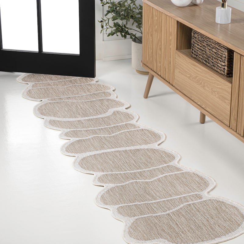 JONATHAN Y Jasper Modern Rustic Abstract Indoor/Outdoor Shaped Area Rug - 2' X 8' - Beige/Cream