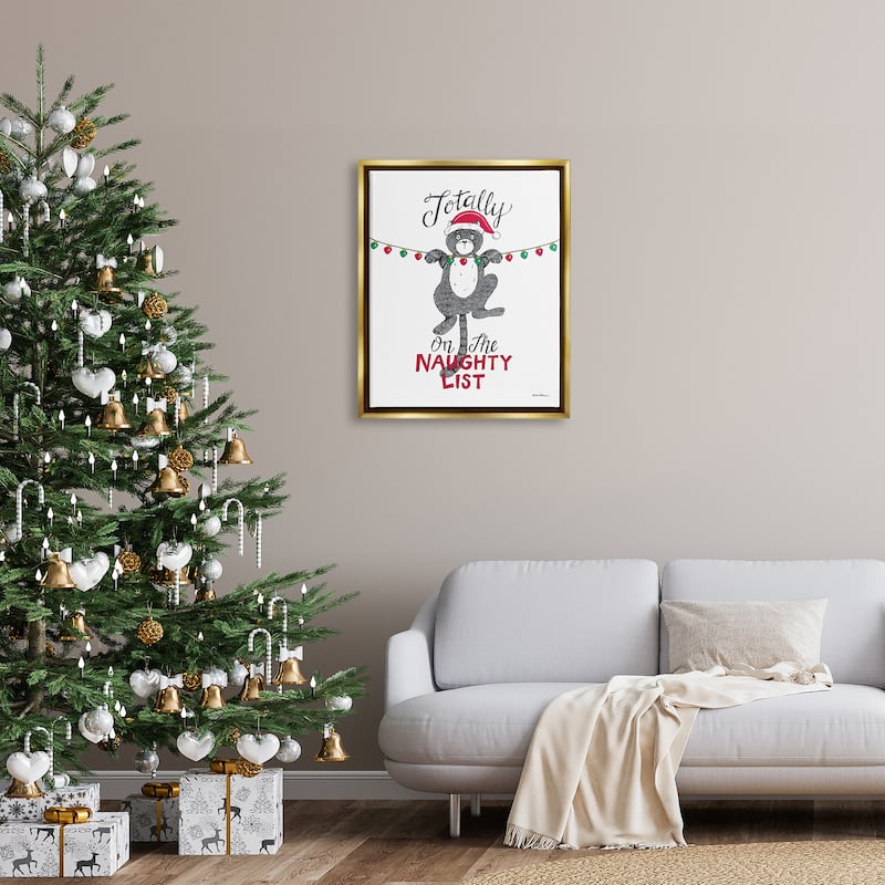 Stupell Naughty List Cat Phrase Framed Floater Canvas Wall Art Design by Deb Strain