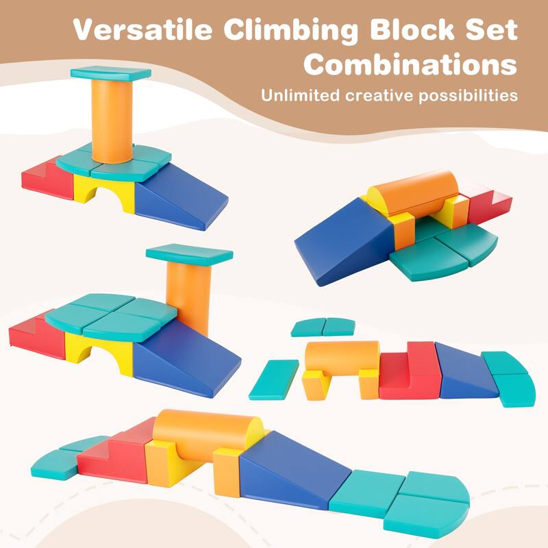 Gymax 10 Pieces Foam Climbing Blocks Set w/ PU Leather Surface for 1-3