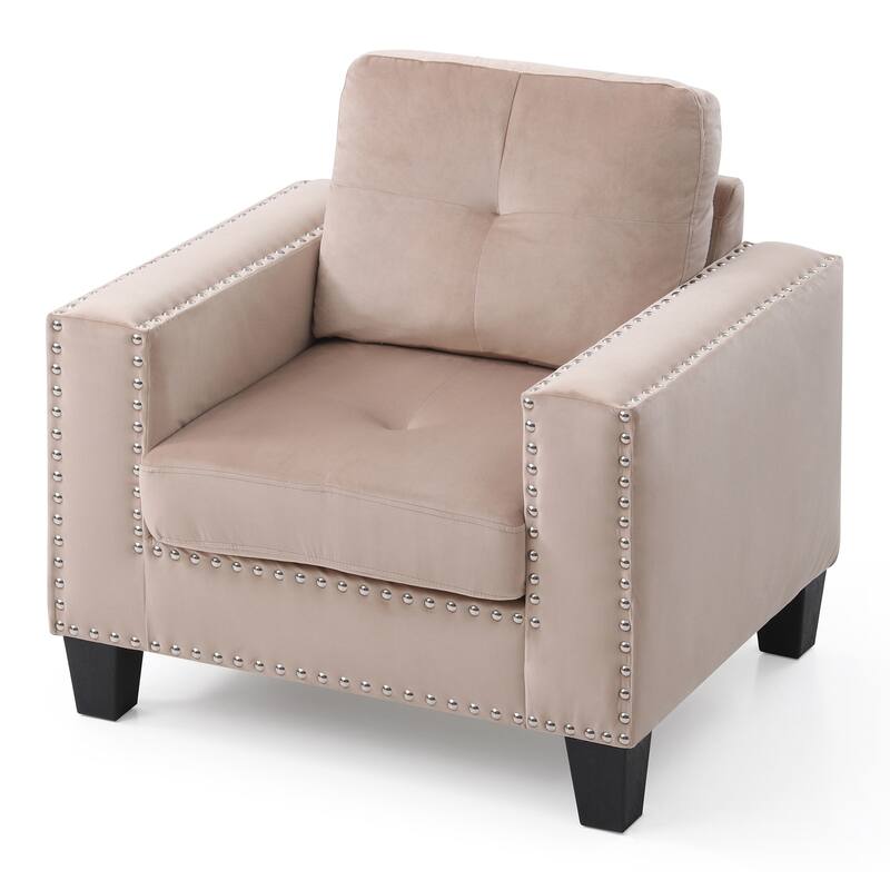 Nailhead Trim Velvet Upholstered Accent Chair - 36" - Beige