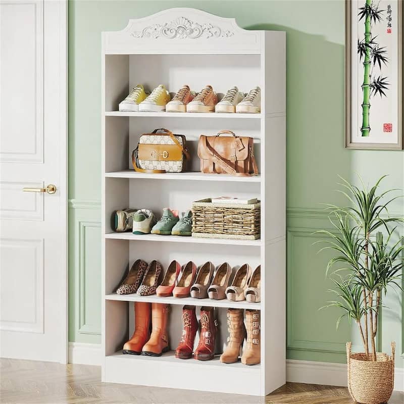 Tall 5-Tier Shoe Rack with Carved Detail