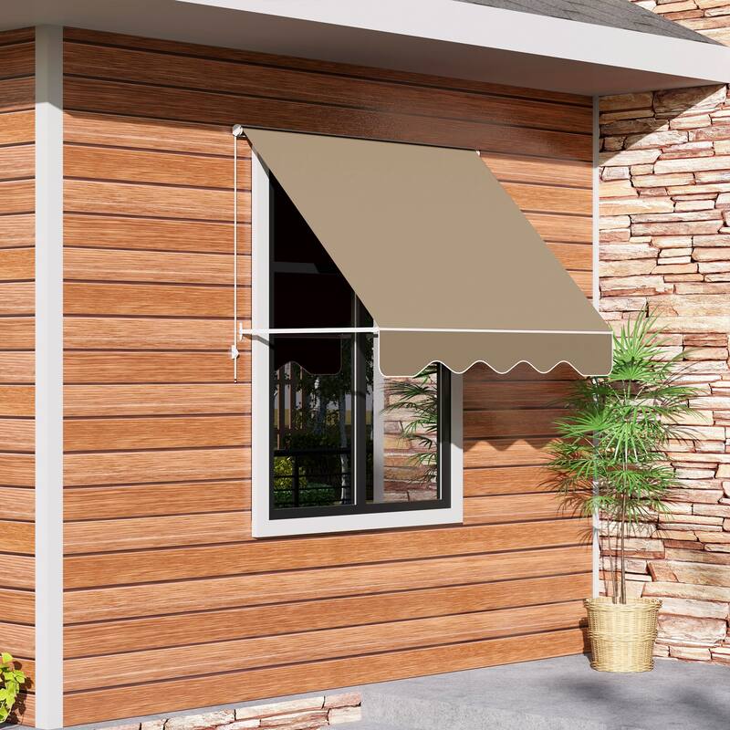 6' Drop Arm Manual Retractable Window Awning Sun Shade Shelter for Patio Balcony Outdoor, Aluminum, Cream White