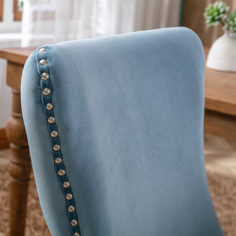 Upholstered Wing-Back Dining Chair with Backstitching Nailhead Trim and Solid Wood Legs,Set of 2