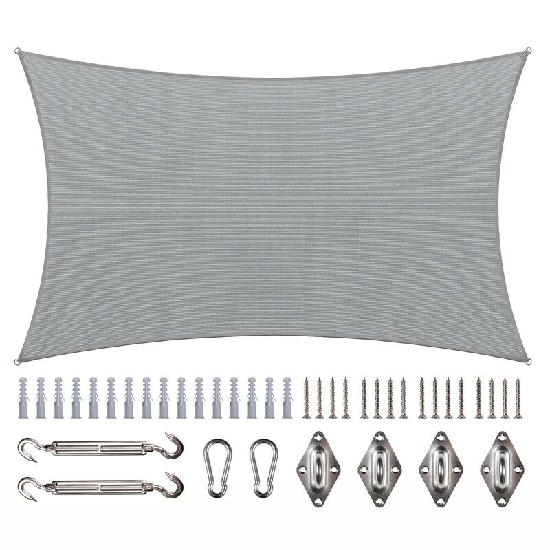 ColourTreeUSA Rectangle Sun Shade Sail HDPE w/Hardware Installation Kit - 10' x 13' - Gray