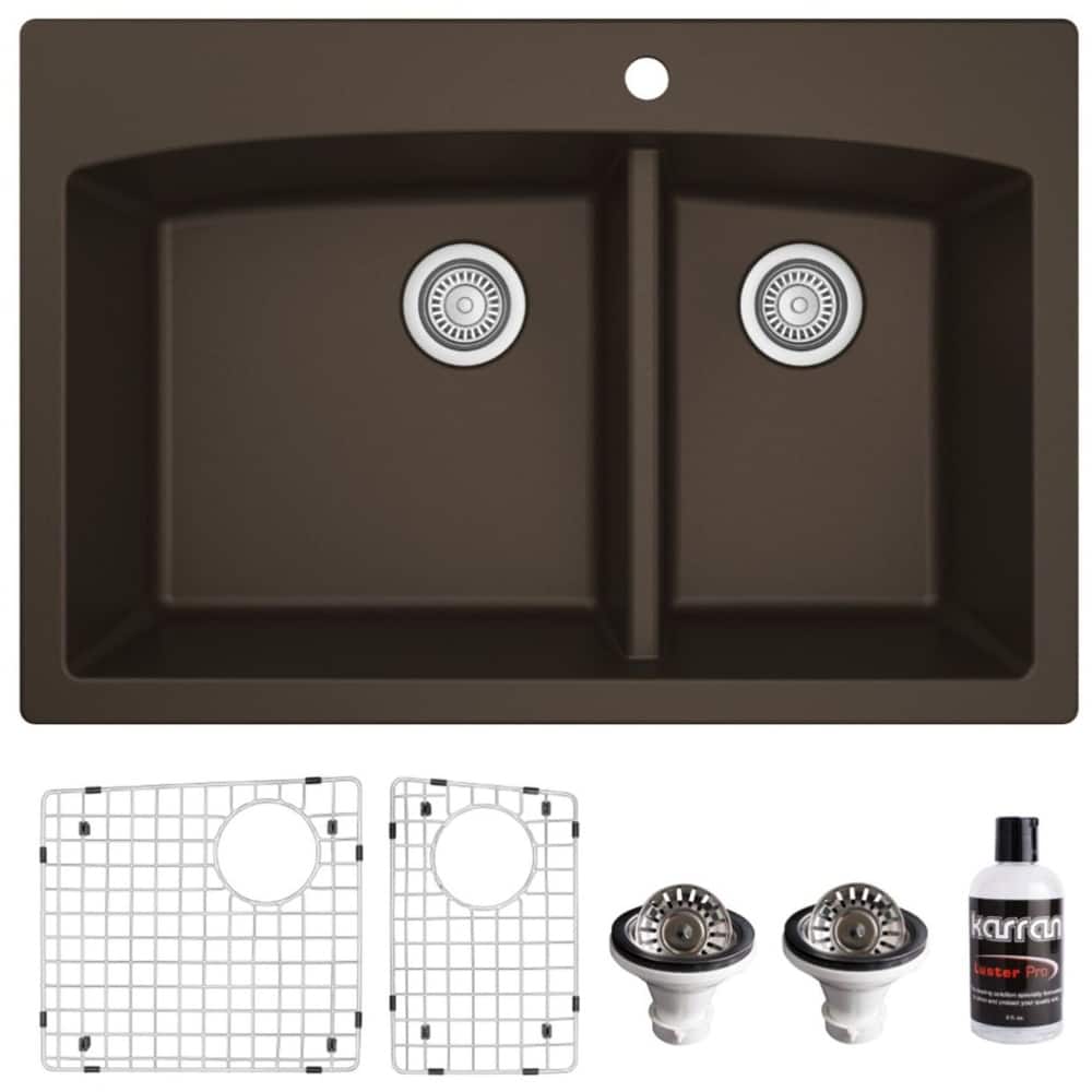 Karran USA QT-711-PK1 Quartz QT 33" Drop In Double Basin Quartz