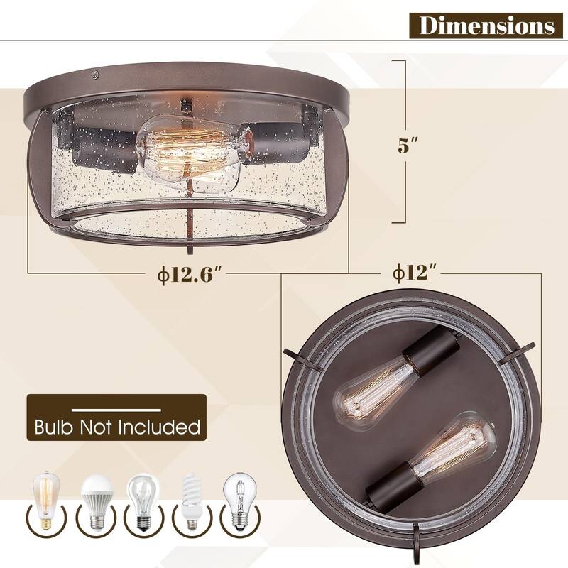 12 Inch 2-Light Ceiling Lighting, Flush Mount Light
