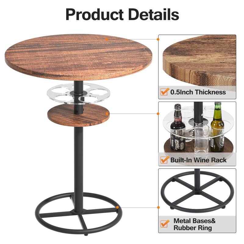 VECELO Bar Table Set, Round Bistro Bar Table Wooden Top, Sturdy Metal Frame with Pedestal, Set of 1/3
