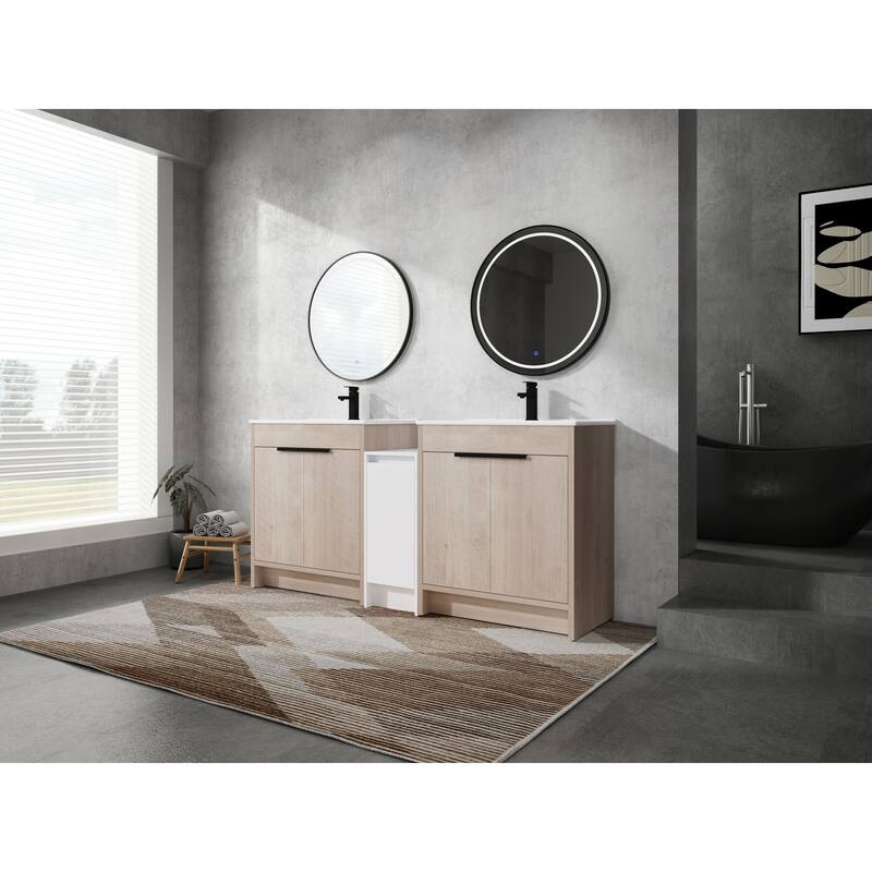 72" Freestanding Bathroom Vanity Set with Adjustable Storage Cabinets, Black Ceramic Sink
