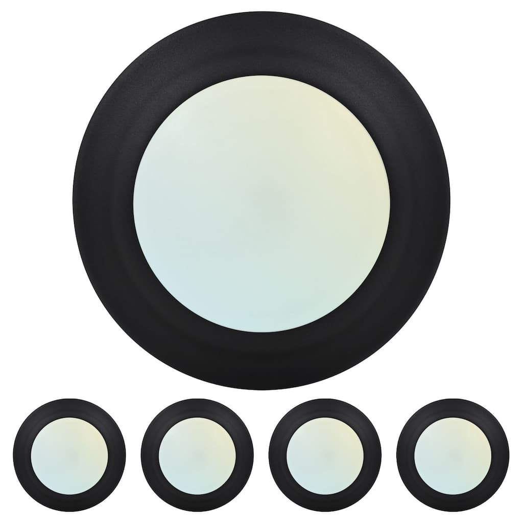 Luxrite 4 Inch LED Disk Lights, Dimmable Flush Mount Ceiling Light, 5CCT, 11W, 800LM, Damp Rated, ETL, Black (4 Pack)