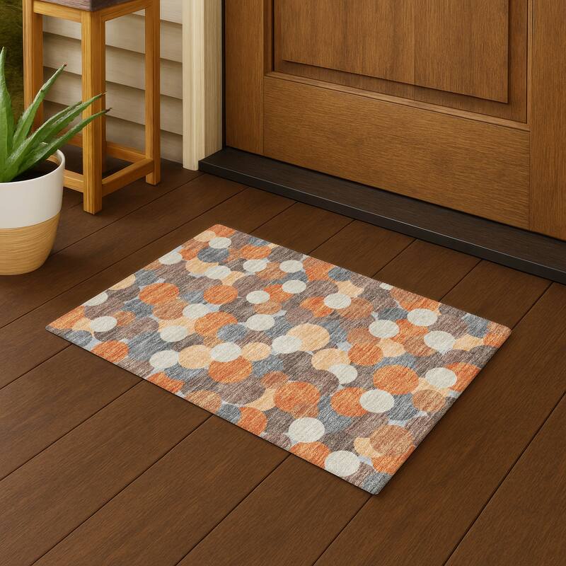 Machine Washable Indoor/ Outdoor Mucho Bubbles Chantille Rug - Orange - 1'8" x 2'6"