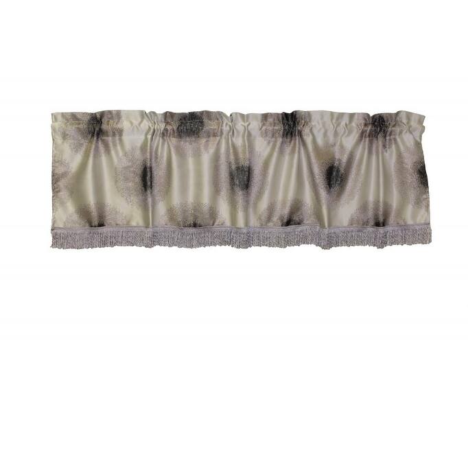 Violet Linen Emblem Vintage Damask Design, 60" x 15", Straight, Rod Pocket Curtain Valance - Silver