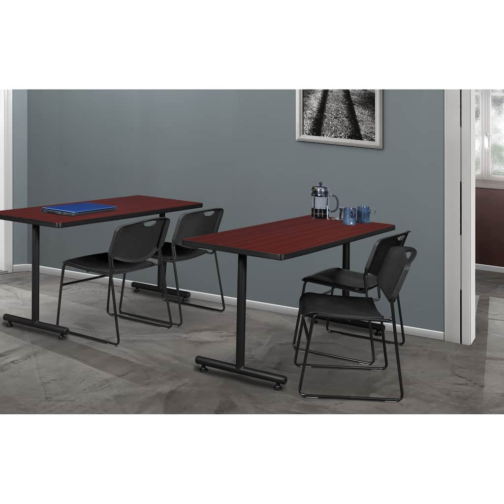 48" x 24" Training Table- Mahogany & 2 Stack Chairs- Black - 48 x 24 inches
