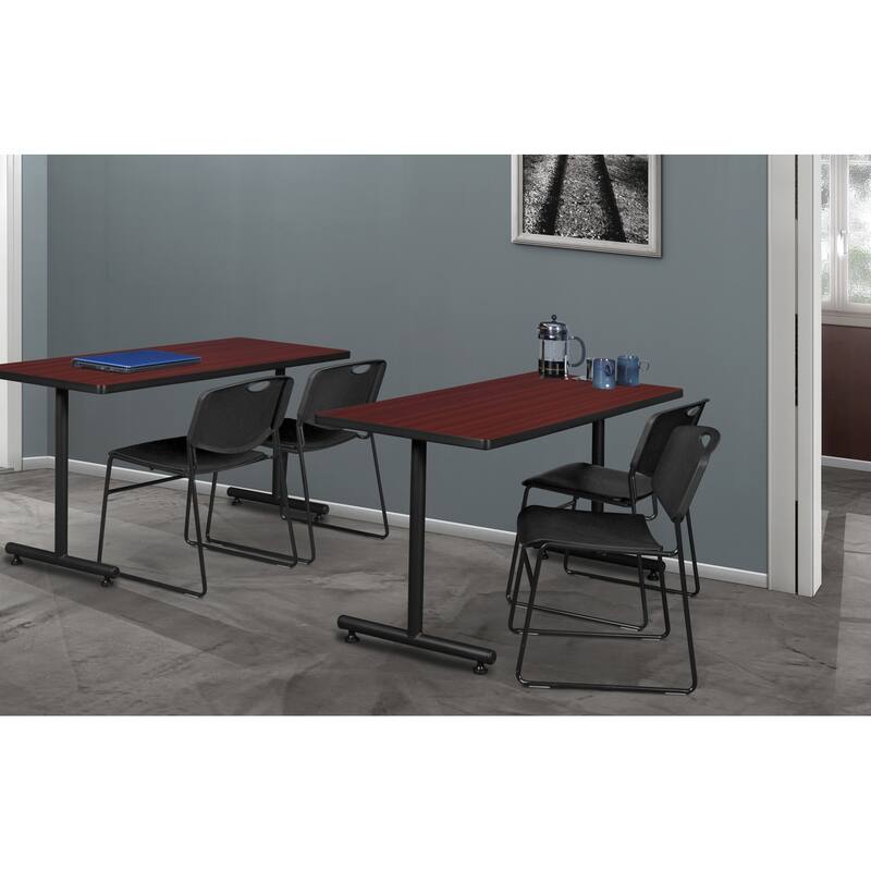 48" x 24" Training Table- Mahogany & 2 Stack Chairs- Black - 48 x 24 inches