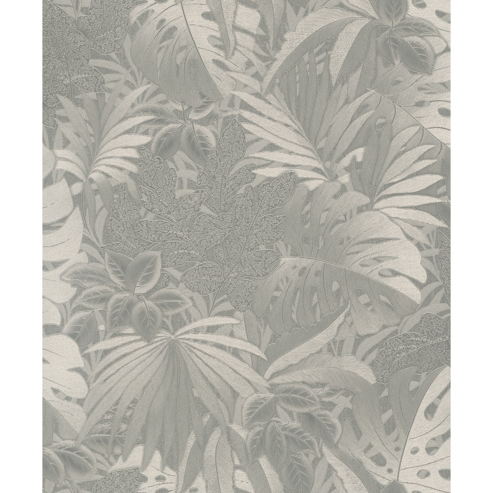 Galerie Wallcoverings Eden Collection Metallic Jungle Leaves Vinyl on Non-Woven Wallpaper Roll