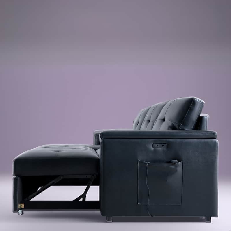 Convertible L-Shaped Sectional Sleeper Sofa with USB & Pull-Out Bed