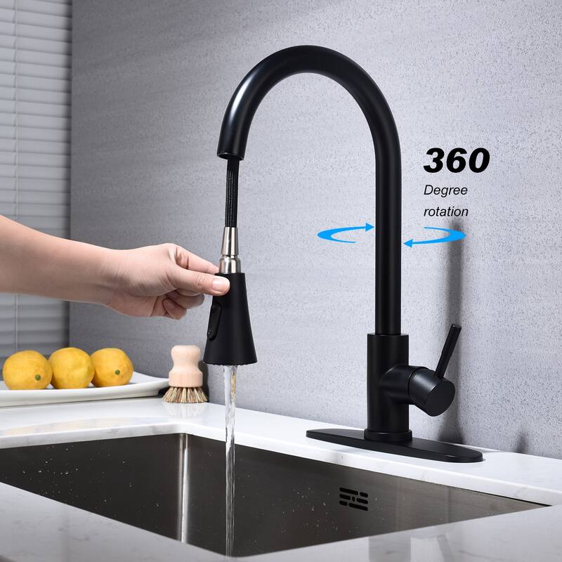 Matte Black Kitchen Faucet with Pull Out Sprayer - 8.66*9*16.14