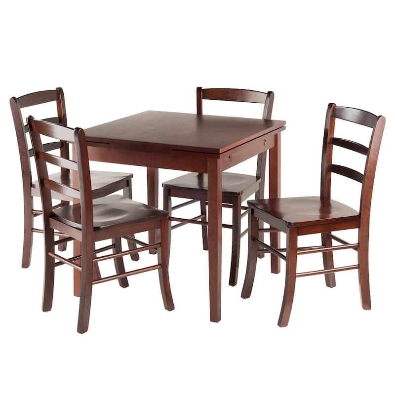 5-Pc Extendable Table with Ladder-back Chairs, Walnut - Walnut
