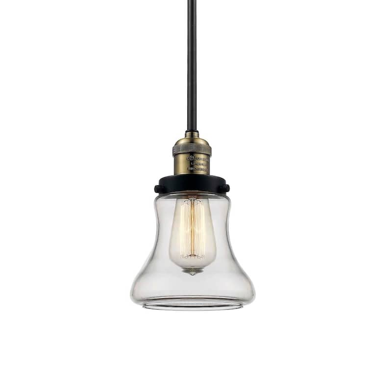 Innovations Lighting Bellmont 7" Wide Mini Pendant - Downrod - Black / Antique Brass / Clear