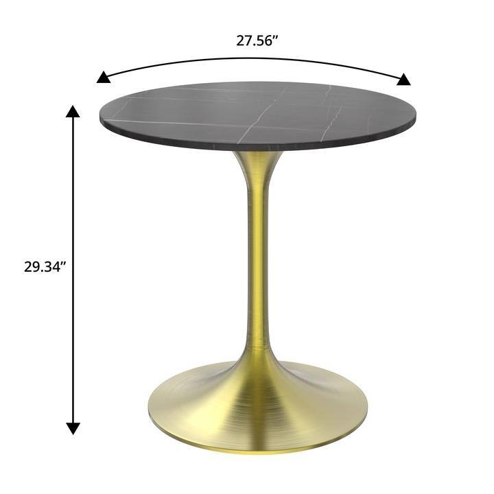 Verve 27" Contemporary Round Accent Dining Table with Sintered Stone Top and Brushed Gold Base for Home Kitchen & Dining Room
