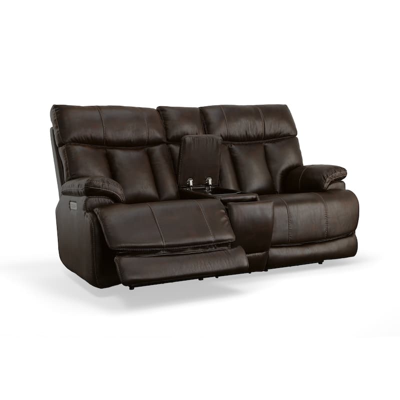 Clive Power Reclining Loveseat with Console and Power Headrests and Lumbar by Flexsteel - 77" x 43" x 41"