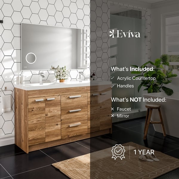 Lugano 48 in. W x 19 in. D x 36 in. H Double Bath Natural Oak Vanity with White Acrylic Top with White Integrated Sinks