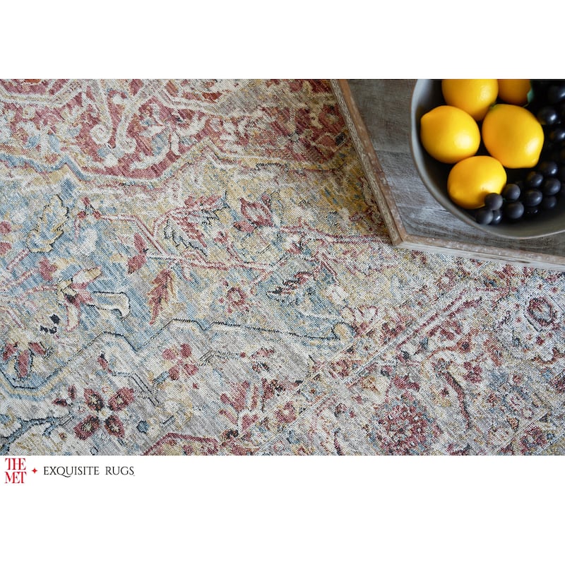 The Met X Exquisite Rugs Antique Loom Rust/Light Blue Area Rug.