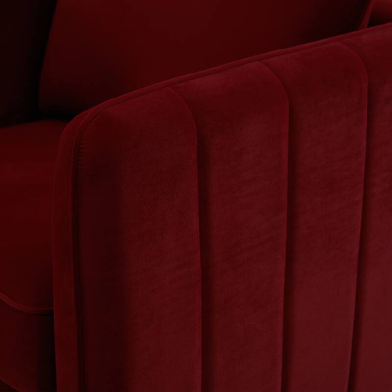 Velvet Mid-Century Accent Chair with Metal Legs & Pillow
