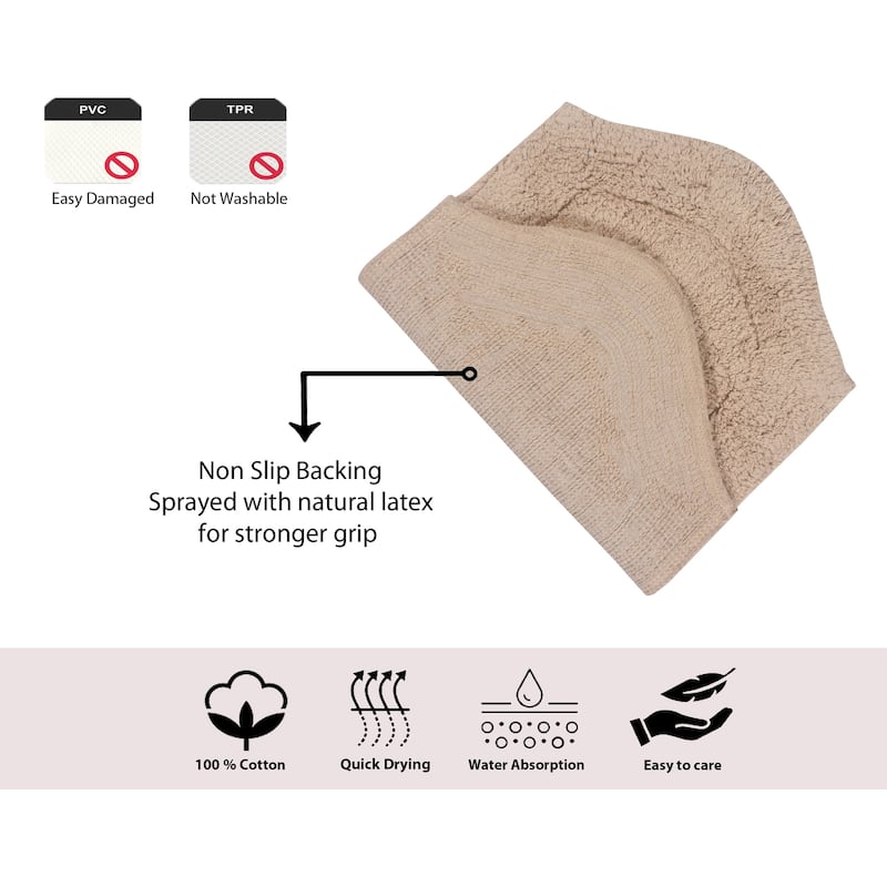 Waterford Collection 100% Cotton Non-Slip Bathroom Rug Set, Machine Washable Bath Rug, 5 Piece Bath Mat Set with Contour