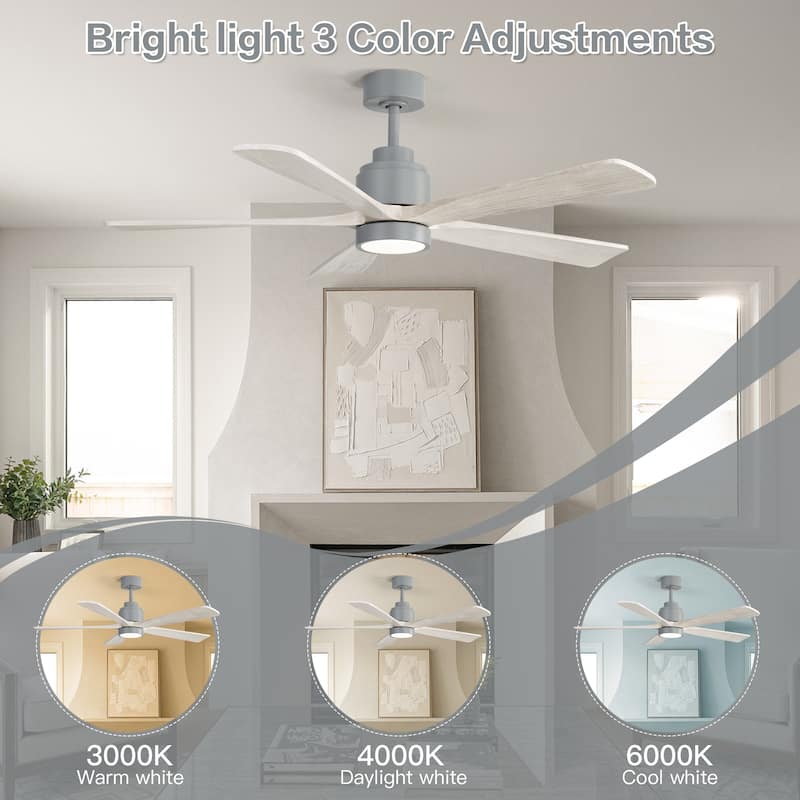 52 Inch Ceiling Fan with Blades 18W Three Color Dimmable Light Memory Function & Reversible Motor