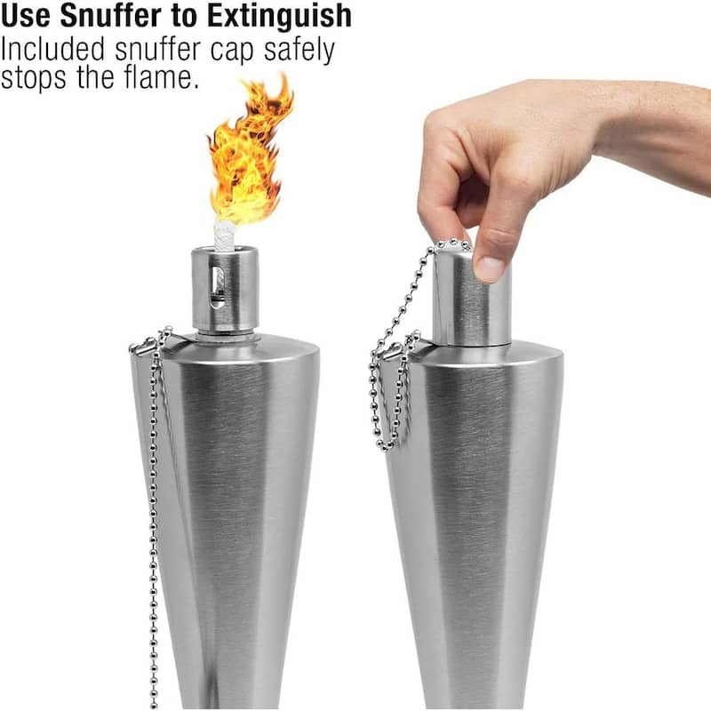 Matney Stainless Steel Torches - Includes Fiberglass Wick and Snuffer Cap, Set of 2 (11.3 oz)