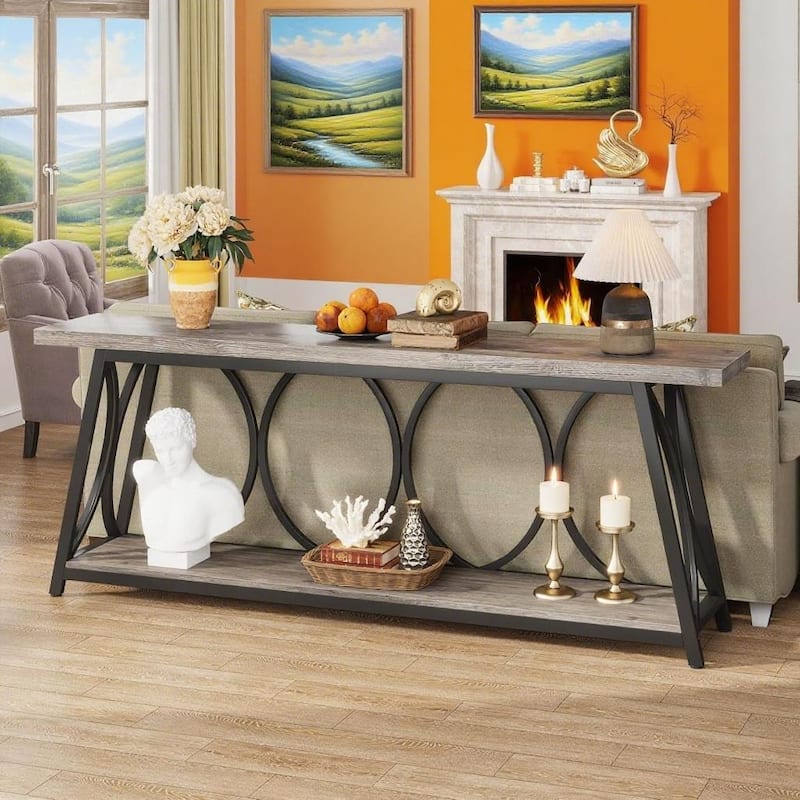 Particle Board Console Table Metal Frame with Shelf - 70.87” L x 11.81” W x 31.5” H