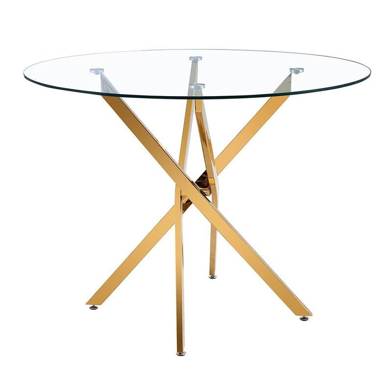 Round Glass Dining Table with Gold Star Base (36") - 29.5"H x 36"W x 36"D