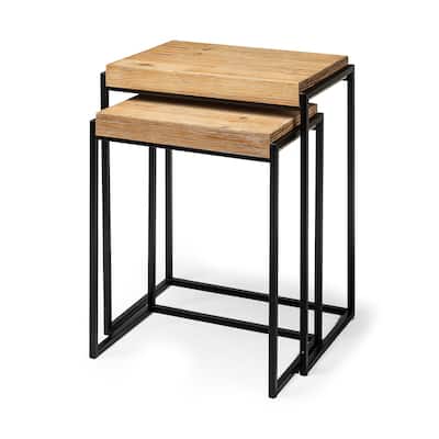 Karissa Brown Wood/ Black Metal Nesting Tables (Set of 2) - 19.3L x 13.0W x 24.8H