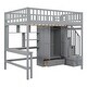 preview thumbnail 30 of 32, 72"H Storage Staircase Loft Bed with Desk,Bookshelf,Fence& Wardrobe, Full Size
